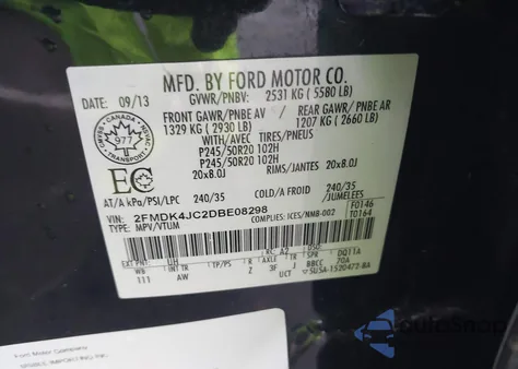 2013 Ford Edge Sel z USA, uszkodzony, nr VIN 2FMDK4JC2DBE08298